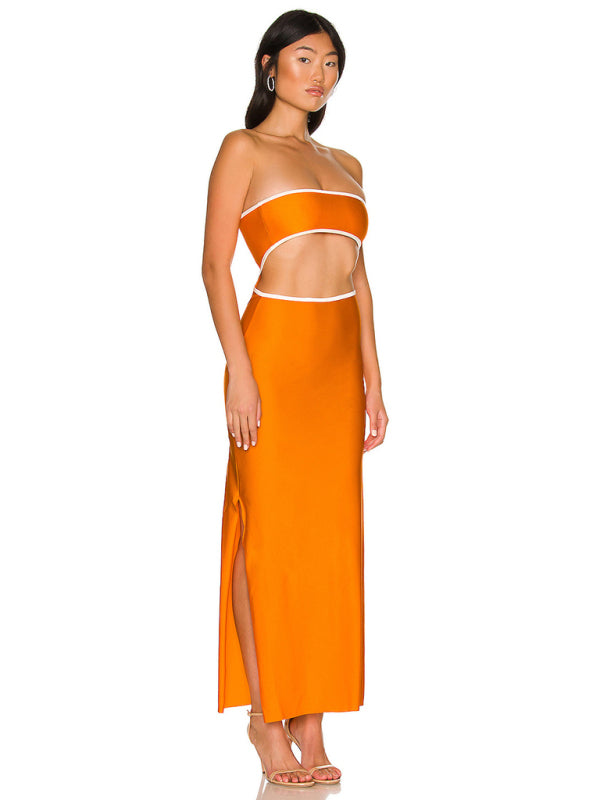 Strapless Maxi Dress with Hollow Design and Side Slit Maxi Dresses MyDresses 