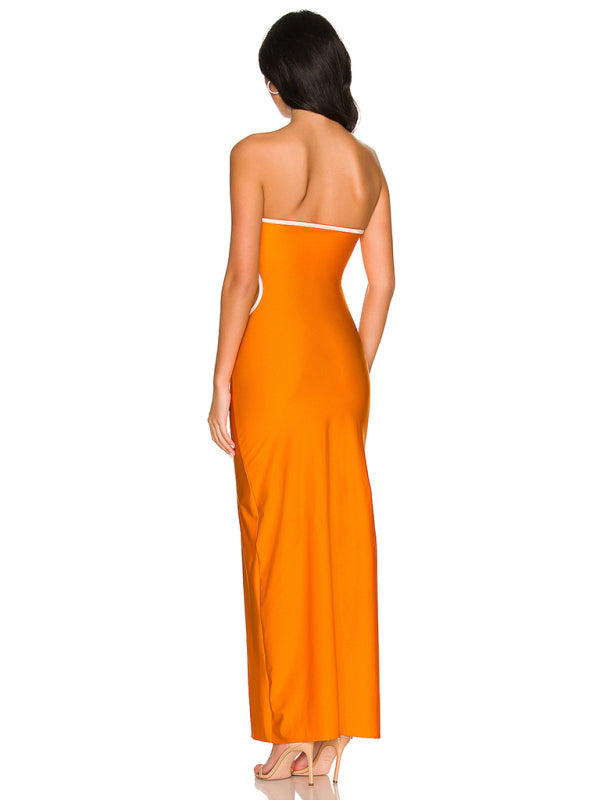 Strapless Maxi Dress with Hollow Design and Side Slit Maxi Dresses MyDresses 
