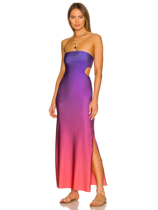 Strapless Maxi Dress with Hollow Design and Side Slit Maxi Dresses MyDresses 