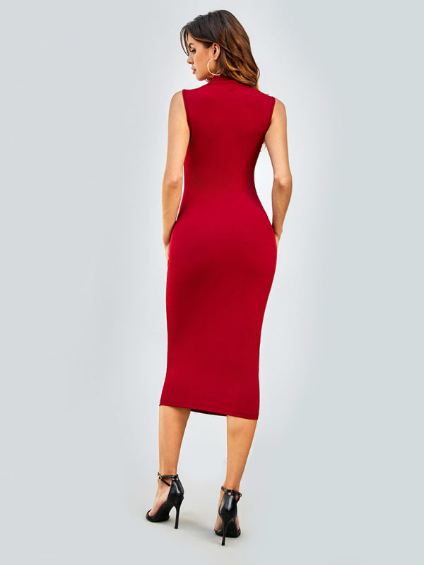 Bodycon Midi Dress with Sleeveless Design and Round Neck Midi Dresses MyDresses 