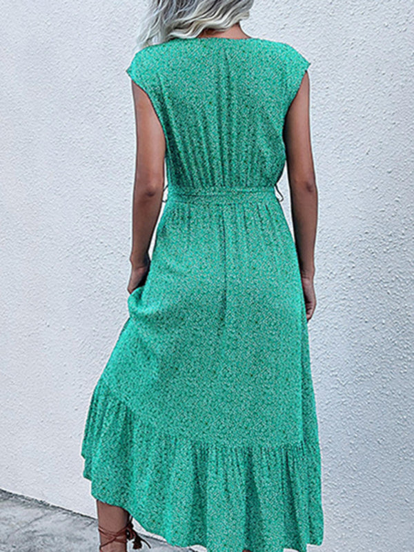 Floral Print Sleeveless Strappy Dress with Button-Down Front Midi Dresses MyDresses 