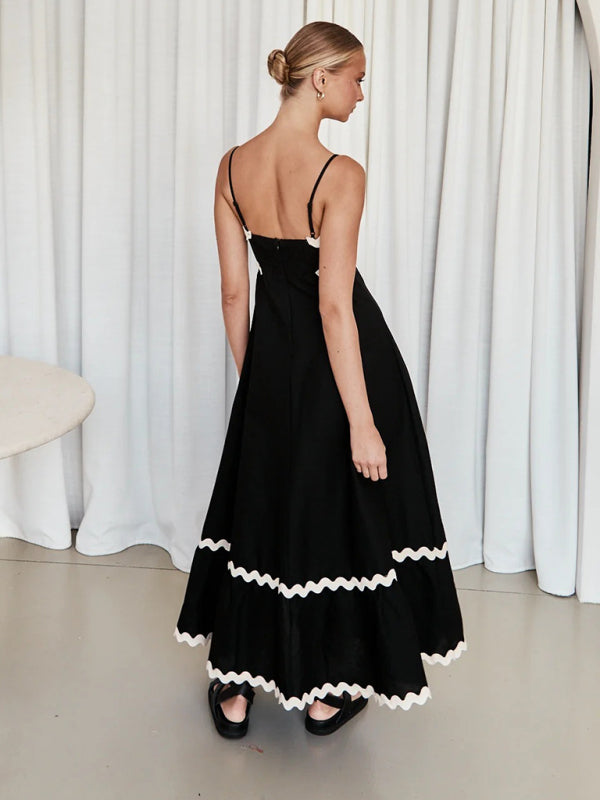 Wavy Trim Maxi Dress with Spaghetti Straps and A-line Silhouette Maxi Dresses MyDresses 