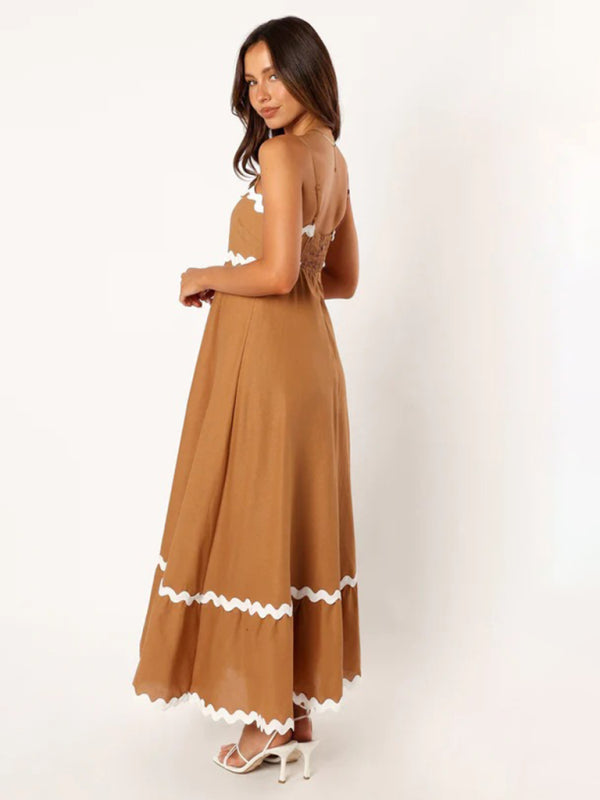 Wavy Trim Maxi Dress with Spaghetti Straps and A-line Silhouette Maxi Dresses MyDresses 