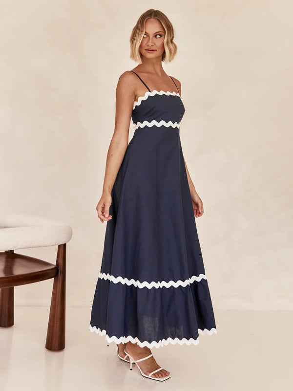 Wavy Trim Maxi Dress with Spaghetti Straps and A-line Silhouette Maxi Dresses MyDresses 