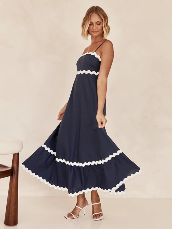 Wavy Trim Maxi Dress with Spaghetti Straps and A-line Silhouette Maxi Dresses MyDresses 