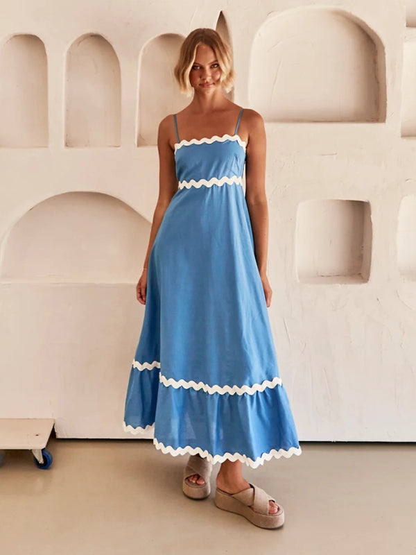 Wavy Trim Maxi Dress with Spaghetti Straps and A-line Silhouette Maxi Dresses MyDresses 