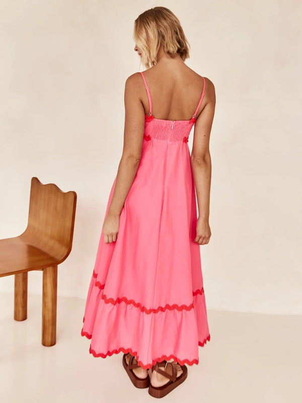 Wavy Trim Maxi Dress with Spaghetti Straps and A-line Silhouette Maxi Dresses MyDresses 