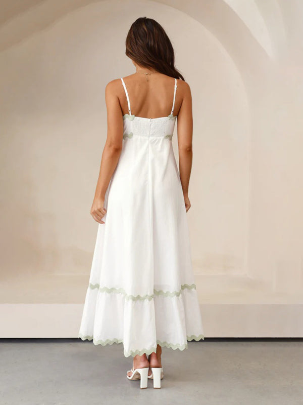 Wavy Trim Maxi Dress with Spaghetti Straps and A-line Silhouette Maxi Dresses MyDresses 