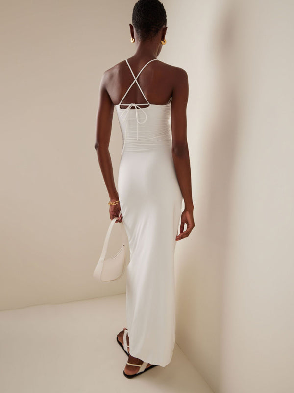 Halter Neck Long Bodycon Dress with Flower Embellishments and Cutouts Group4 MyDresses