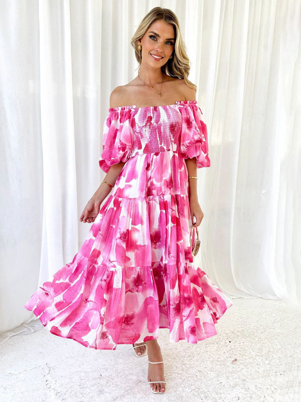 Floral Print Off-Shoulder Midi Dress with Puff Sleeves Midi Dresses MyDresses 