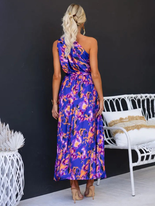 One Shoulder Maxi Dress with Slim Waist and Backless Design Maxi Dresses MyDresses 