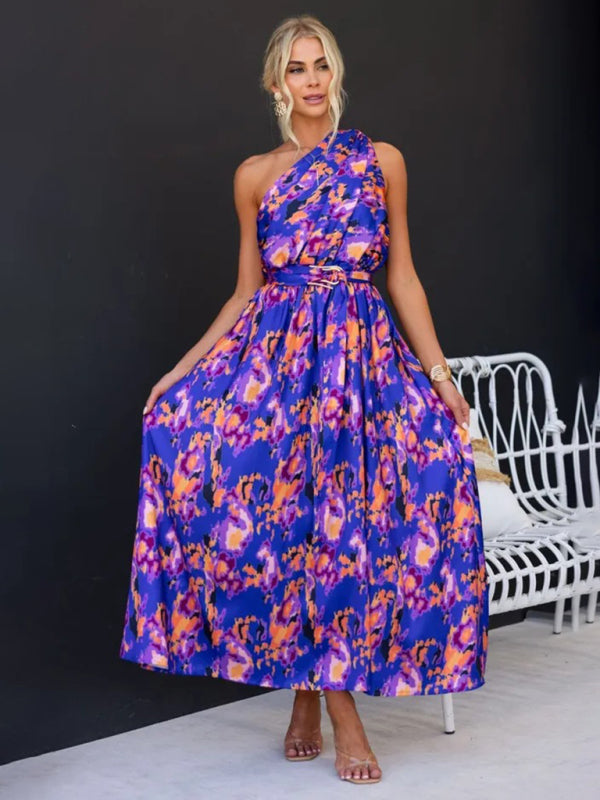 One Shoulder Maxi Dress with Slim Waist and Backless Design Maxi Dresses MyDresses 