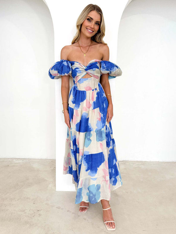 Floral Print Maxi Dress with Puff Sleeves and Cut-Out Detail Maxi Dresses MyDresses 