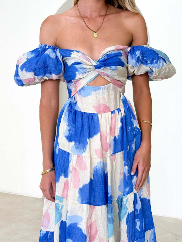 Floral Print Maxi Dress with Puff Sleeves and Cut-Out Detail Maxi Dresses MyDresses 