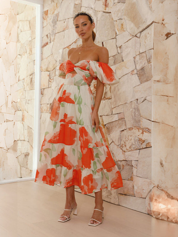 Floral Print Maxi Dress with Puff Sleeves and Cut-Out Detail Maxi Dresses MyDresses 