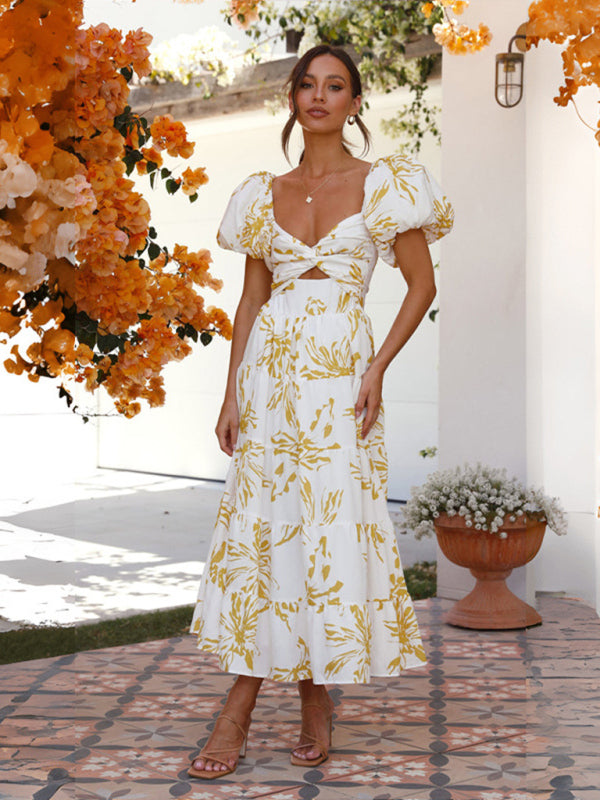 Floral Print Maxi Dress with Puff Sleeves and Cut-Out Detail Maxi Dresses MyDresses 