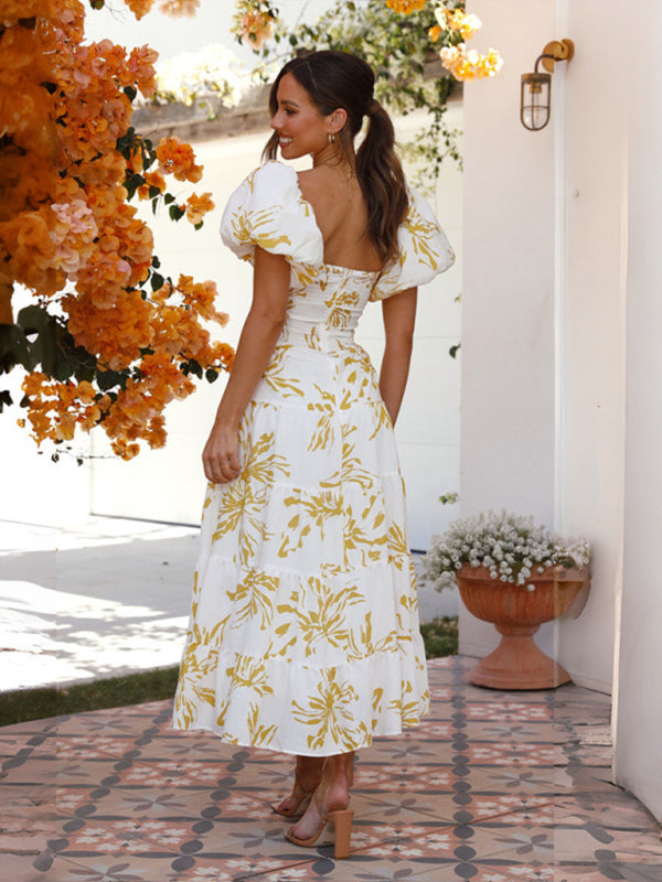 Floral Print Maxi Dress with Puff Sleeves and Cut-Out Detail Maxi Dresses MyDresses 
