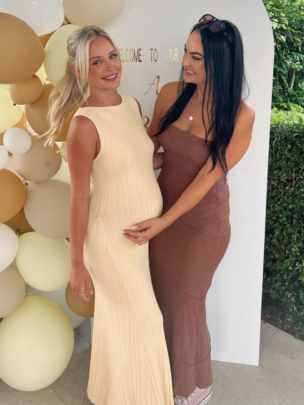 Sleeveless Knitted Maxi Dress with Ribbed Texture Maxi Dresses MyDresses 