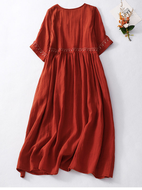 Embroidered Maxi Dress with Loose Fit and Large Hem Maxi Dresses MyDresses Red 10 | M 