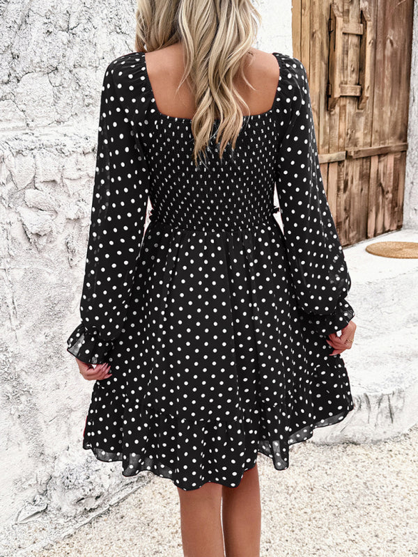Off-Shoulder Mini Dress with Polka Dots and Smocked Bodice Mini Dresses MyDresses 