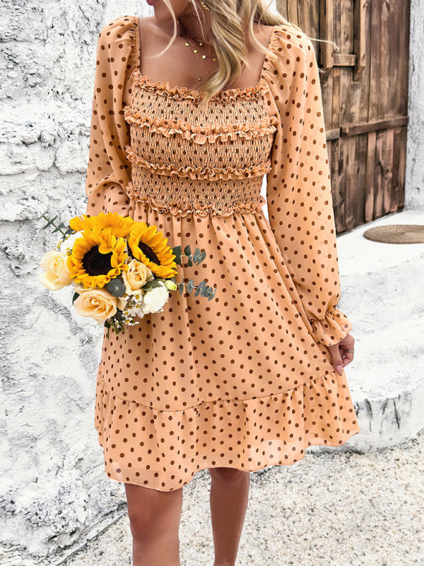 Off-Shoulder Mini Dress with Polka Dots and Smocked Bodice Mini Dresses MyDresses 