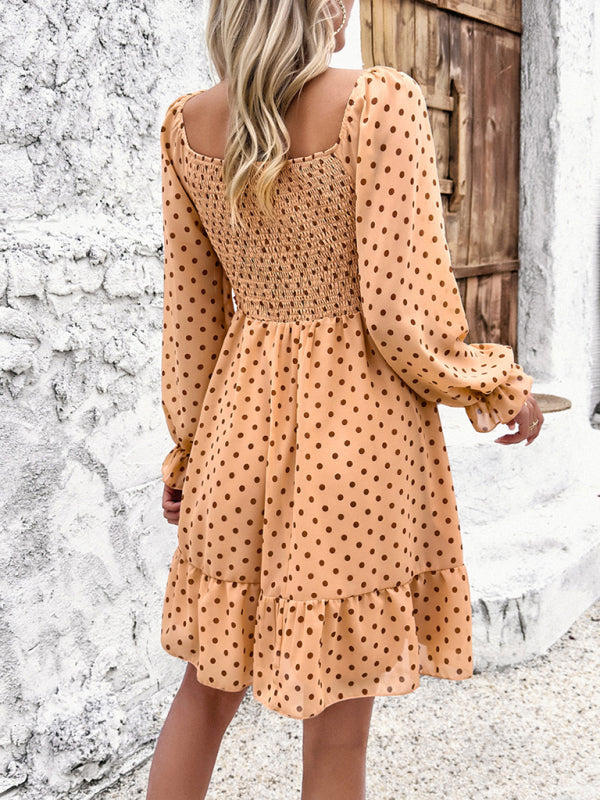 Off-Shoulder Mini Dress with Polka Dots and Smocked Bodice Mini Dresses MyDresses 