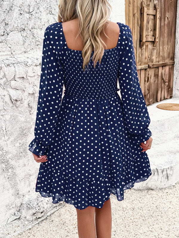 Off-Shoulder Mini Dress with Polka Dots and Smocked Bodice Mini Dresses MyDresses 