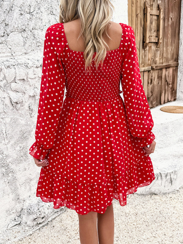 Off-Shoulder Mini Dress with Polka Dots and Smocked Bodice Mini Dresses MyDresses 