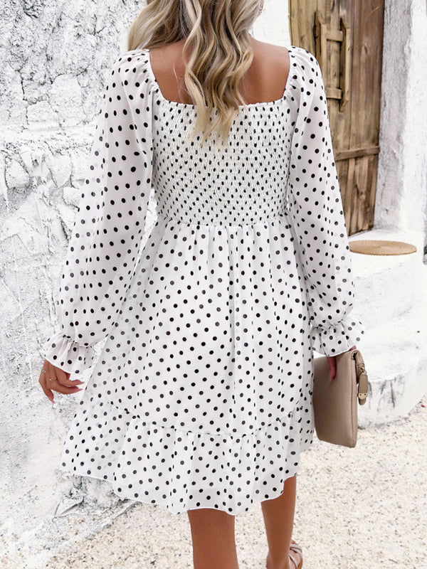 Off-Shoulder Mini Dress with Polka Dots and Smocked Bodice Mini Dresses MyDresses 