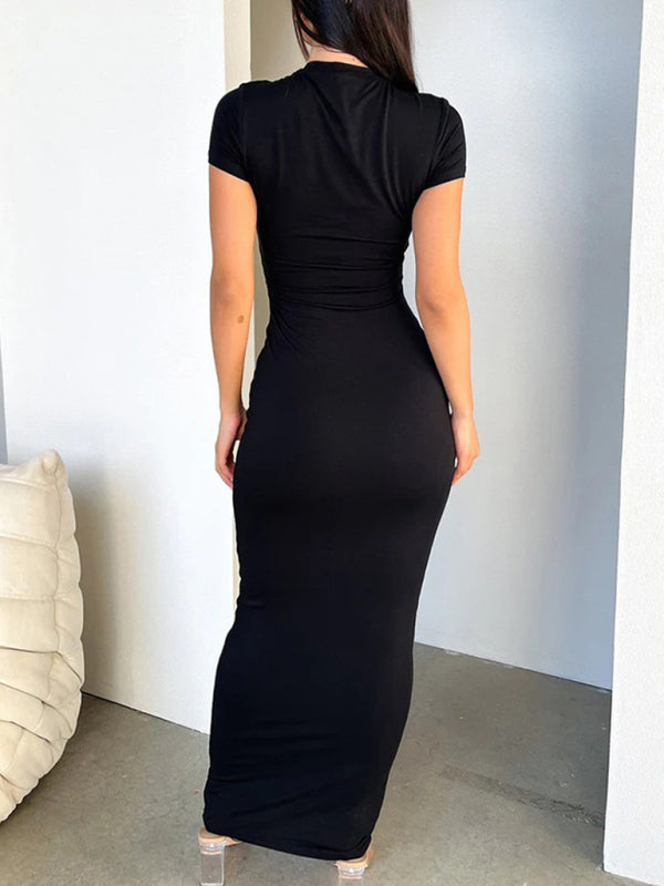Slim Fit Bodycon Maxi Dress with Short Sleeves Maxi Dresses MyDresses 
