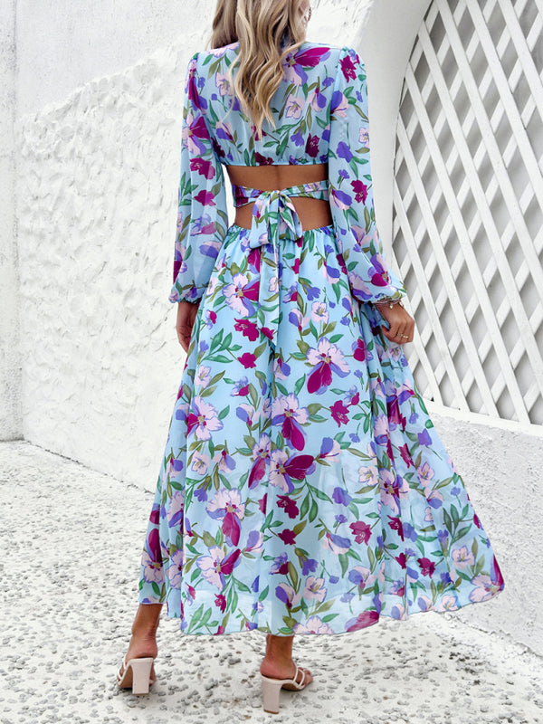Floral Print Maxi Dress with V-Neck and Ruffled Waist Maxi Dresses MyDresses 