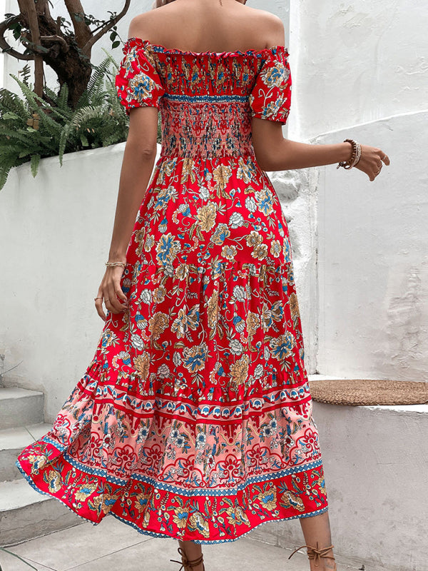 Off-Shoulder Maxi Dress with Floral Print and Smocked Bodice Group3 MyDresses
