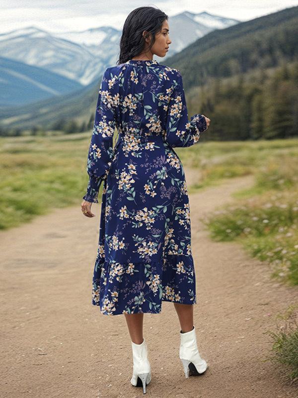 Floral Print Maxi Dress with Tie Waist and Ruffle Hem Maxi Dresses MyDresses 