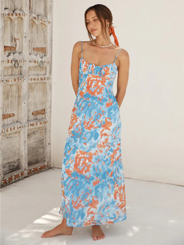 Floral Print Maxi Dress with Thin Straps and Low-Cut Back Maxi Dresses MyDresses 