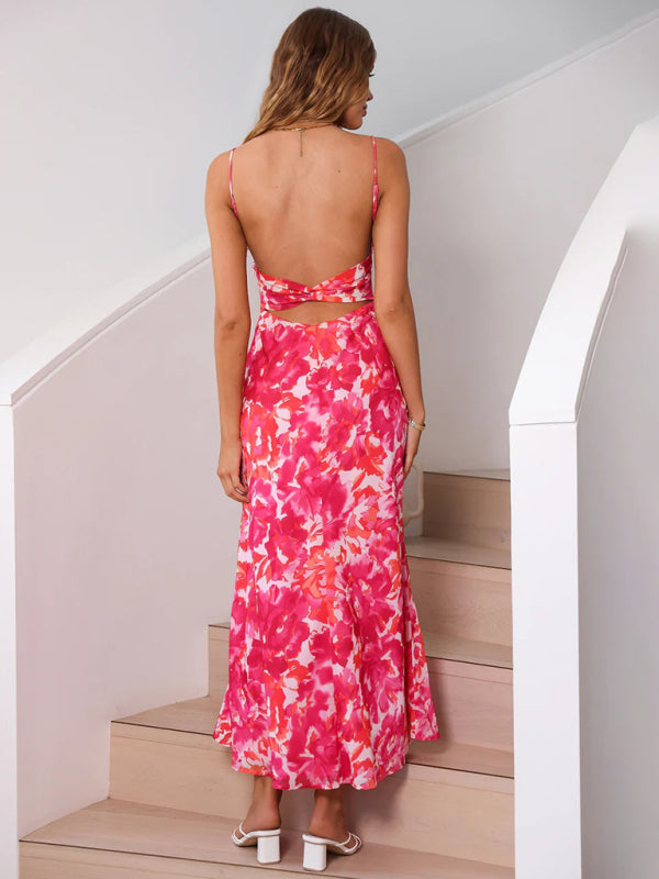 Floral Print Maxi Dress with Thin Straps and Low-Cut Back Maxi Dresses MyDresses 