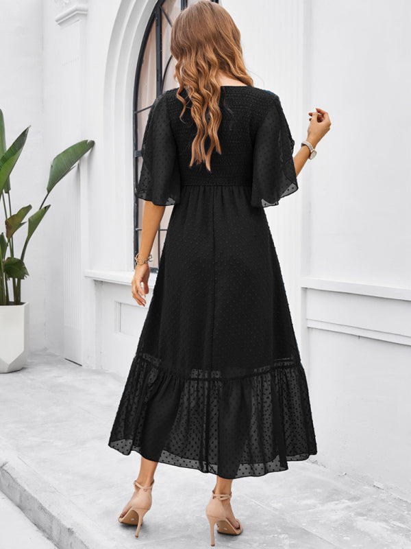 V-Neck Maxi Dress with Smocked Bodice and Flutter Sleeves Group5 MyDresses