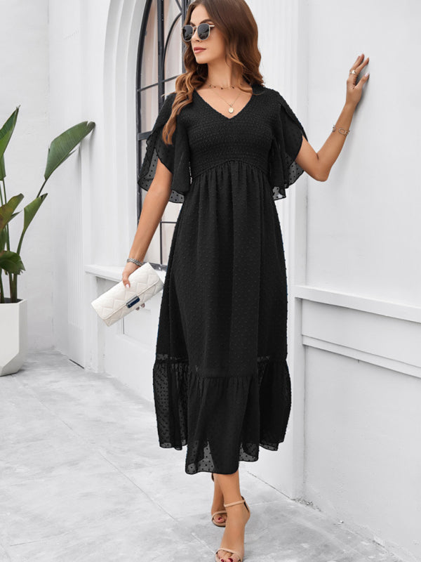 V-Neck Maxi Dress with Smocked Bodice and Flutter Sleeves Group5 MyDresses