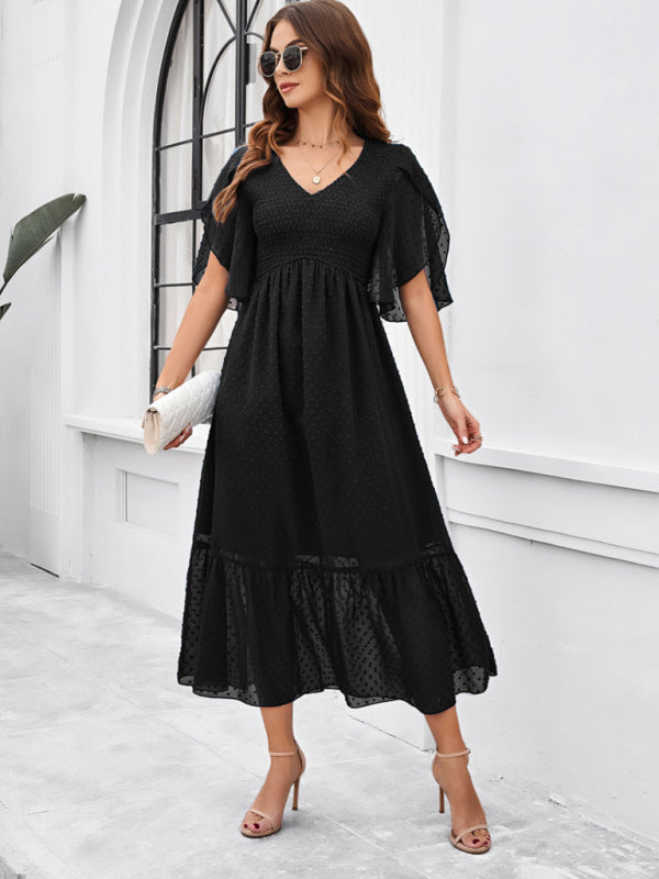 V-Neck Maxi Dress with Smocked Bodice and Flutter Sleeves Group5 MyDresses