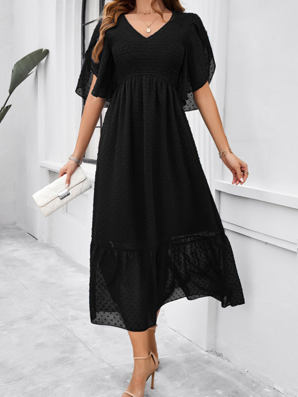 V-Neck Maxi Dress with Smocked Bodice and Flutter Sleeves Group5 MyDresses