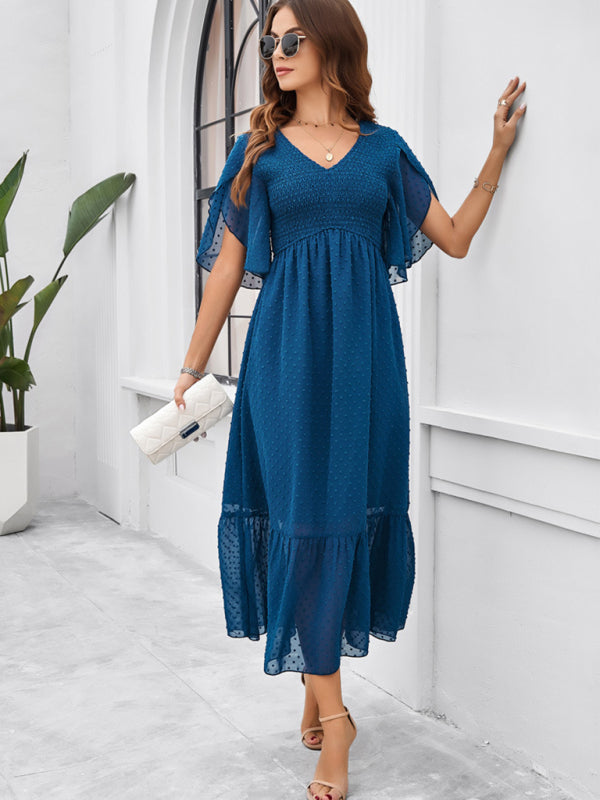 V-Neck Maxi Dress with Smocked Bodice and Flutter Sleeves Group5 MyDresses