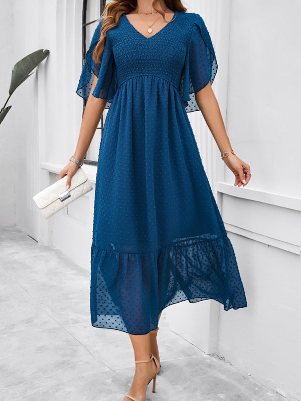V-Neck Maxi Dress with Smocked Bodice and Flutter Sleeves Group5 MyDresses