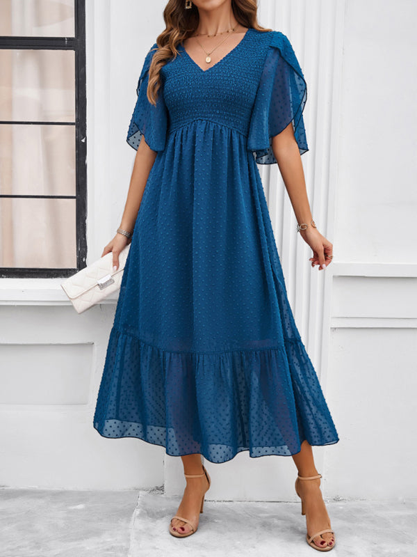 V-Neck Maxi Dress with Smocked Bodice and Flutter Sleeves Group5 MyDresses Dark Blue 8 | S