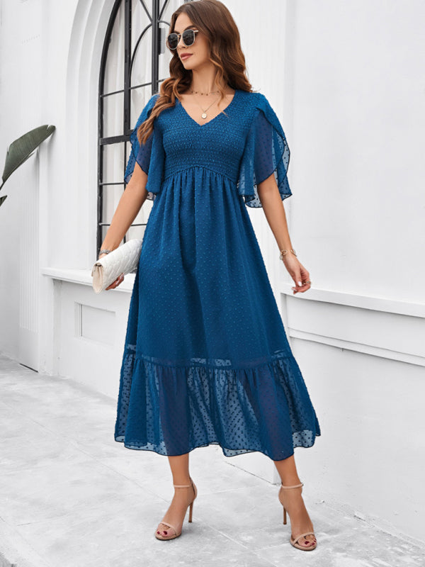 V-Neck Maxi Dress with Smocked Bodice and Flutter Sleeves Group5 MyDresses