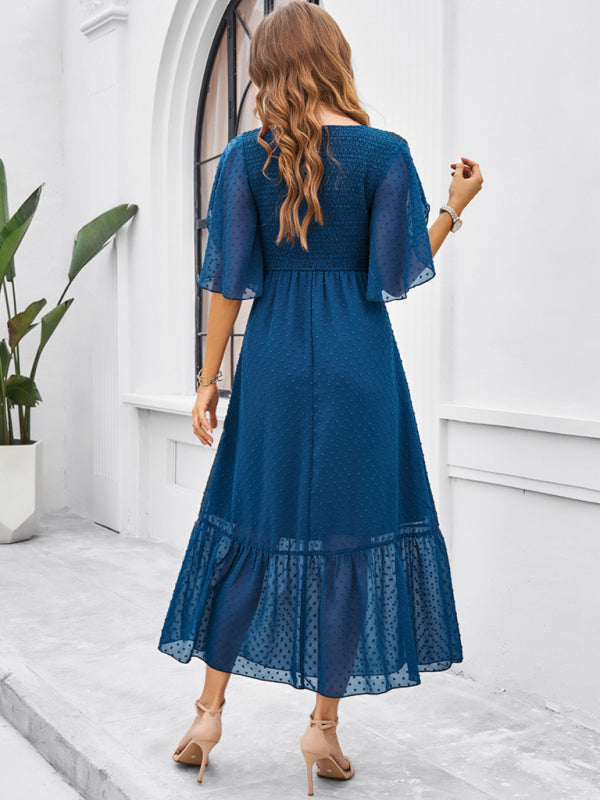 V-Neck Maxi Dress with Smocked Bodice and Flutter Sleeves Group5 MyDresses