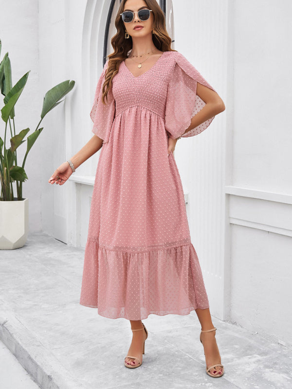 V-Neck Maxi Dress with Smocked Bodice and Flutter Sleeves Group5 MyDresses