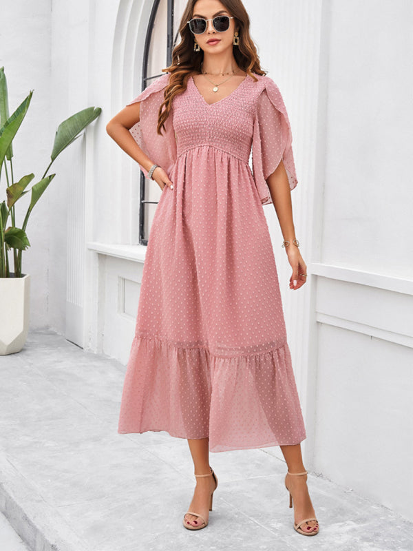V-Neck Maxi Dress with Smocked Bodice and Flutter Sleeves Group5 MyDresses