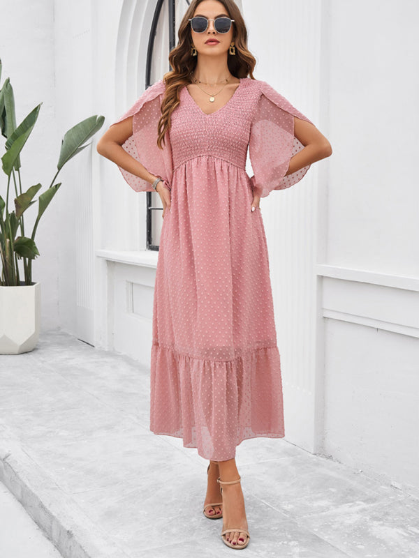 V-Neck Maxi Dress with Smocked Bodice and Flutter Sleeves Group5 MyDresses