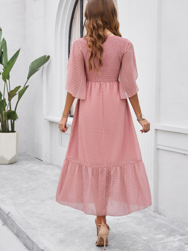 V-Neck Maxi Dress with Smocked Bodice and Flutter Sleeves Group5 MyDresses