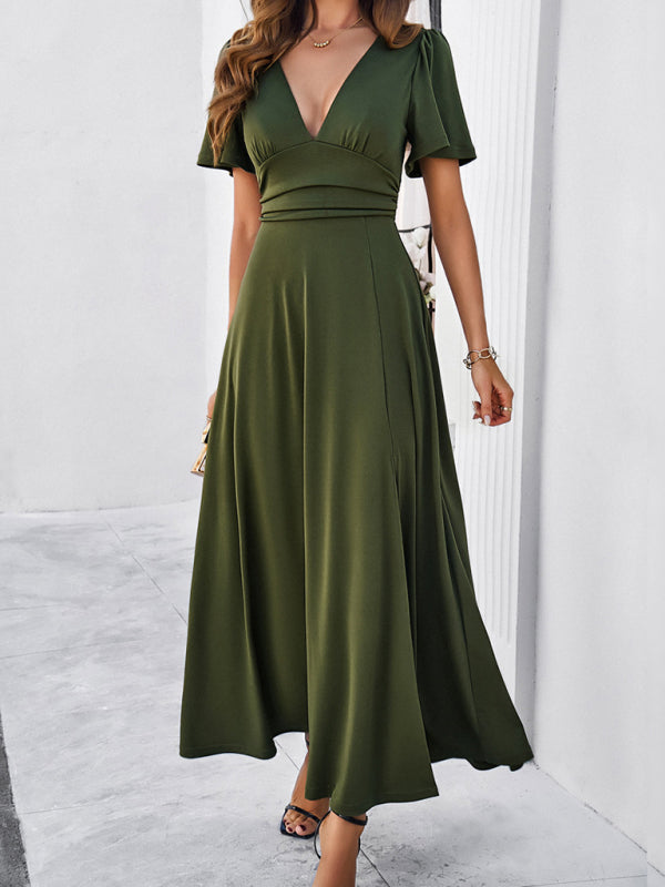V-neck Maxi Dress with Wrap-Style Design and High Slit Group3 MyDresses Green 8 | S