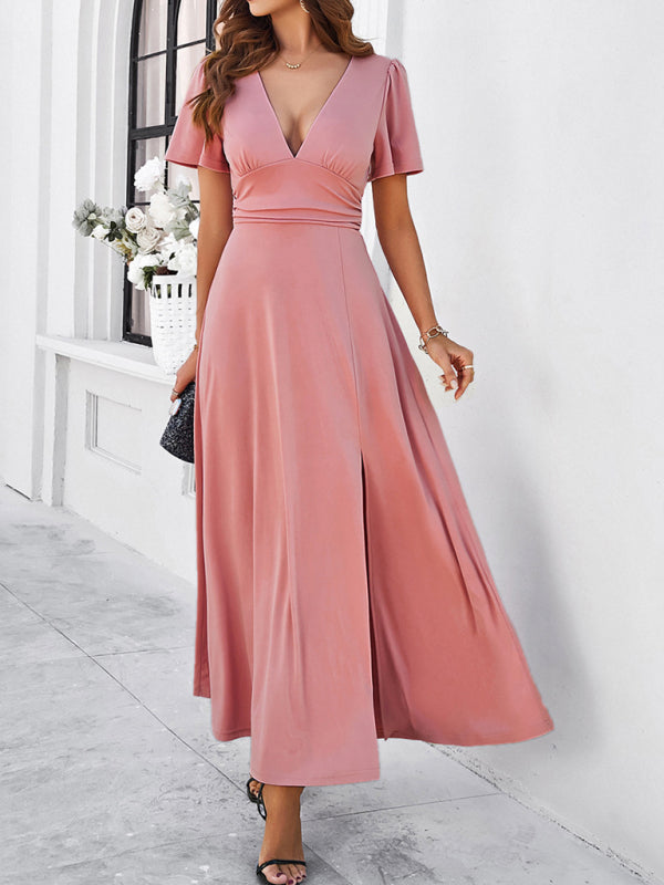 V-neck Maxi Dress with Wrap-Style Design and High Slit Group3 MyDresses